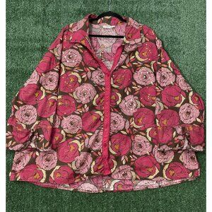 Cato Floral Shirt Women Button Pink 3/4 Sleeve Size 26/28W Top Sequin 60s